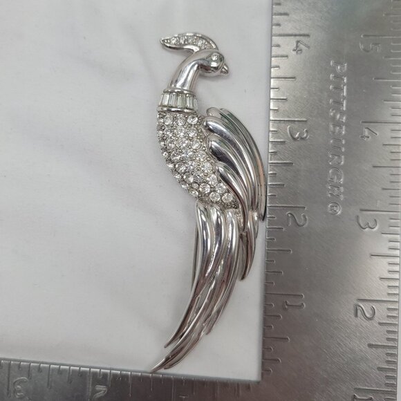 Vtg Monet Large Bird of Paradise Brooch Pin Pave Rhinestone Silver Tone Elegant - Picture 2 of 11